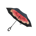 زهرة تصميم طبقة مزدوجة مقلوبة مظلة ، مظلة على شكل C مقبض المزود